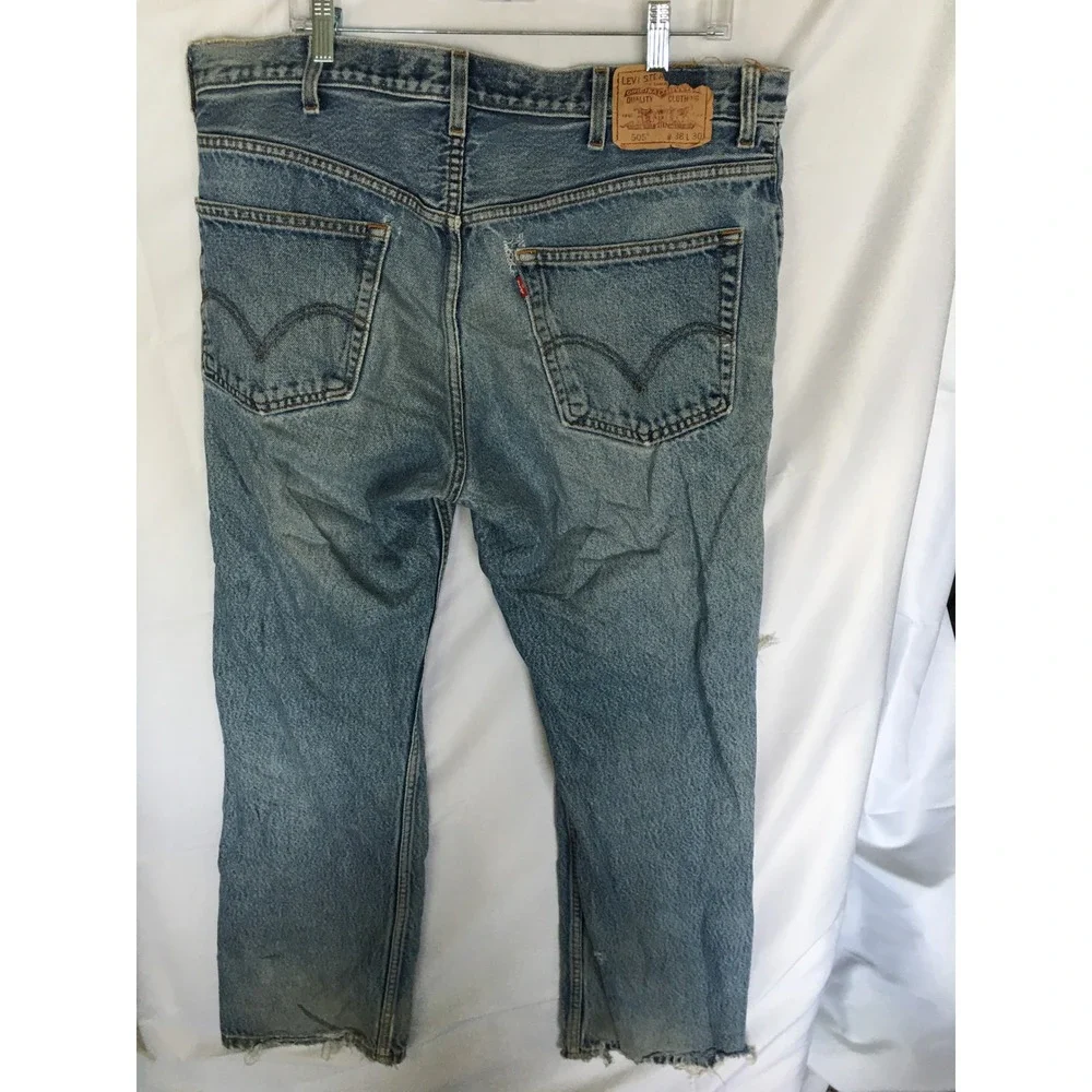 Levis 505 Regular Fit Jeans Mens Blue Distressed Straight Leg Denim Pants